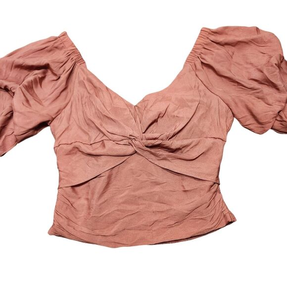 Vestique Top Burnt Orange V Neck Puffed Sleeve Pleated Tie Back Fairy Corset S - Picture 8 of 16